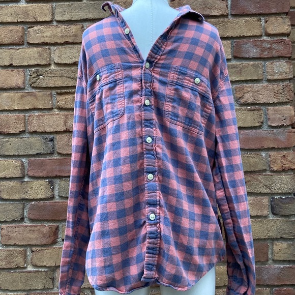 J Crew Factory Salmon and Navy Checkered Shirt - Picture 10 of 10
